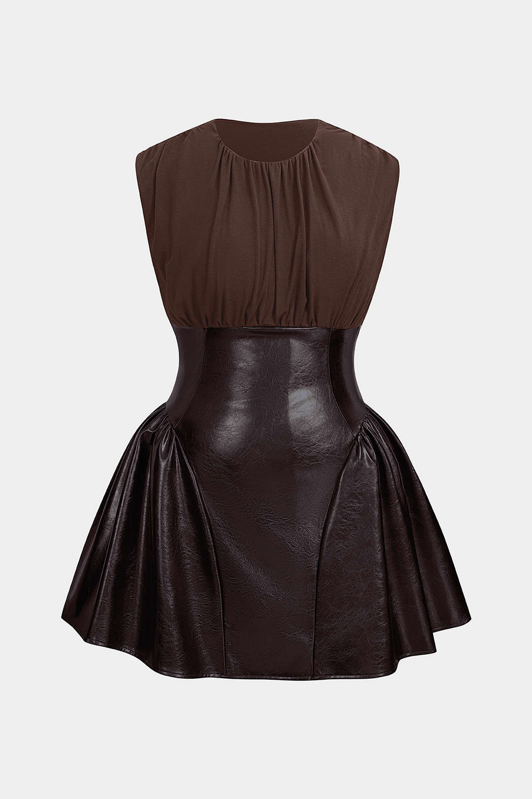 Plus Size Faux Leather Patchwork Ruched Sleeveless Mini Dress - Image 12