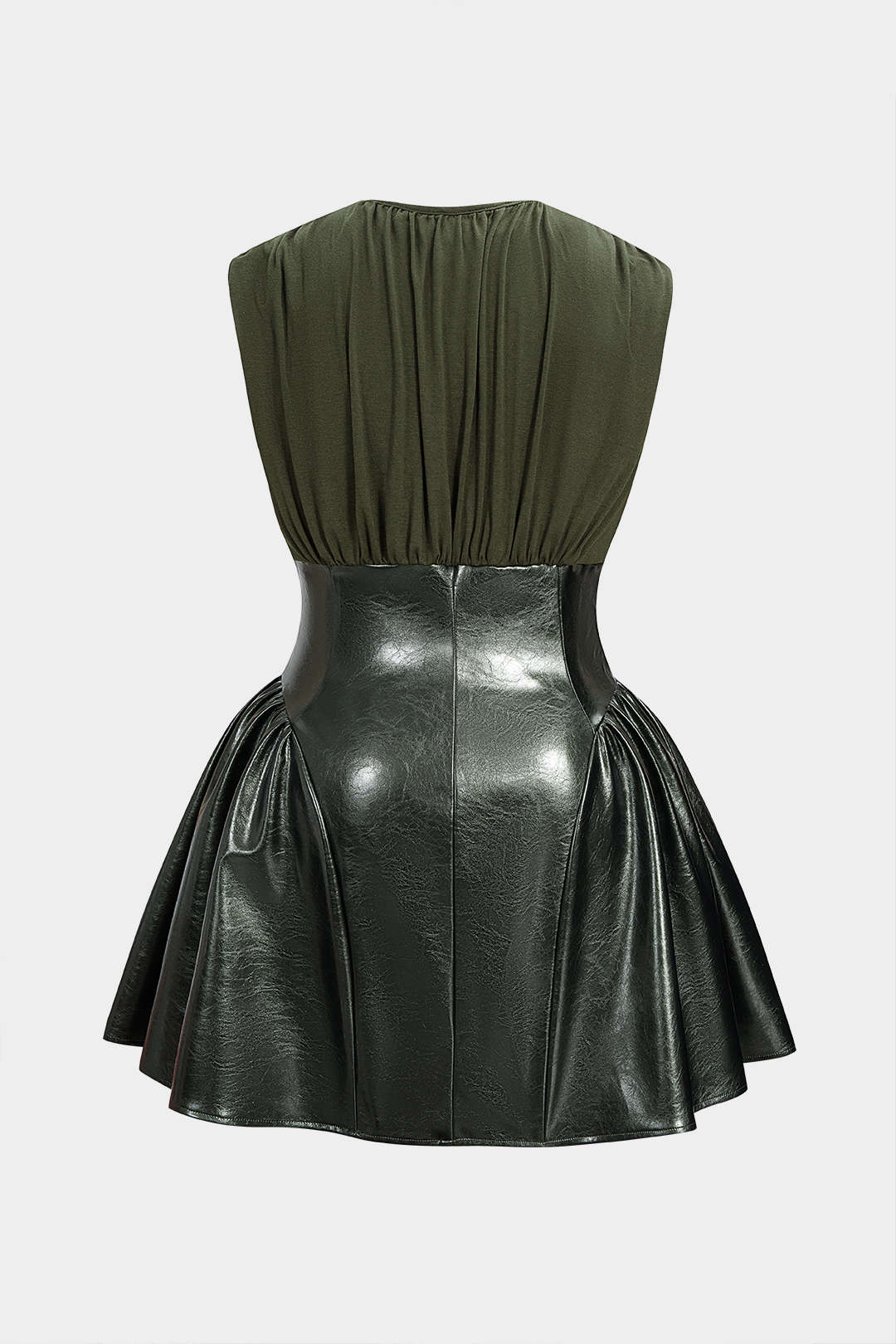 Plus Size Faux Leather Patchwork Ruched Sleeveless Mini Dress - Image 2