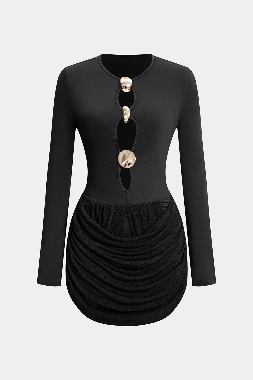 Metallic Decor Cut Out Long Sleeve Mini Dress