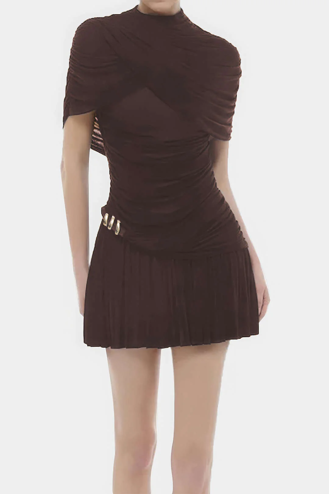 Ruched Asymmetrical Short Sleeve Mini Dress - Image 3