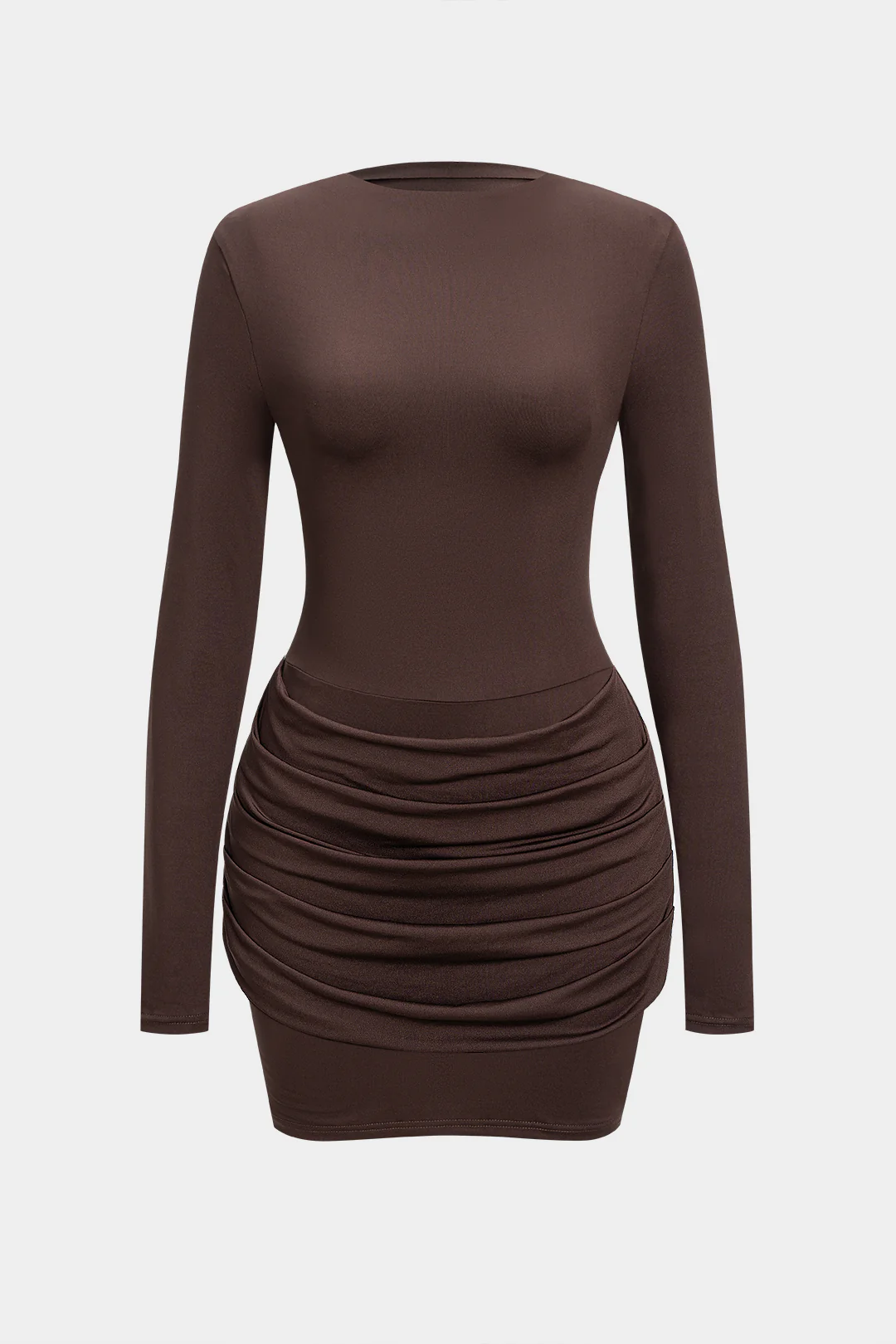 Solid Ruched Long Sleeve Mini Dress