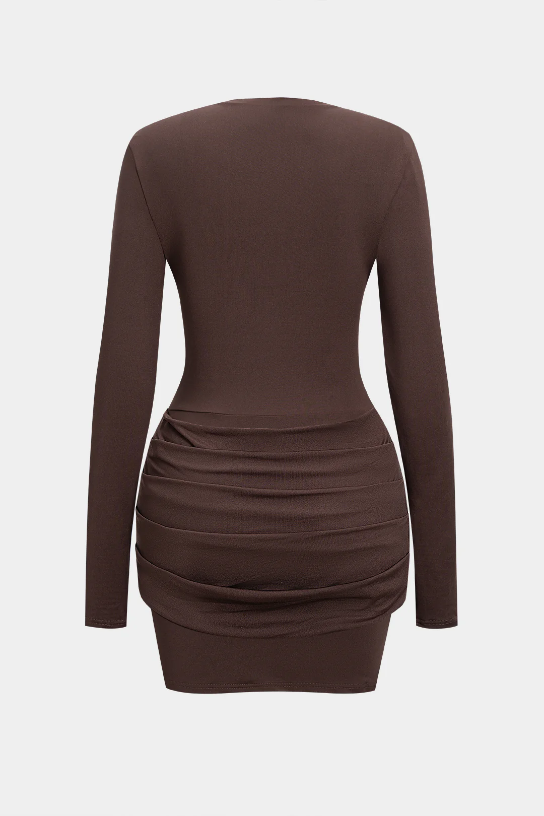 Solid Ruched Long Sleeve Mini Dress - Image 2