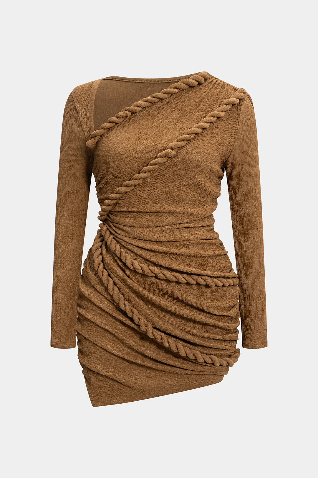 Plus Size Twist Knot Ruched Asymmetrical Long Sleeve Mini Dress