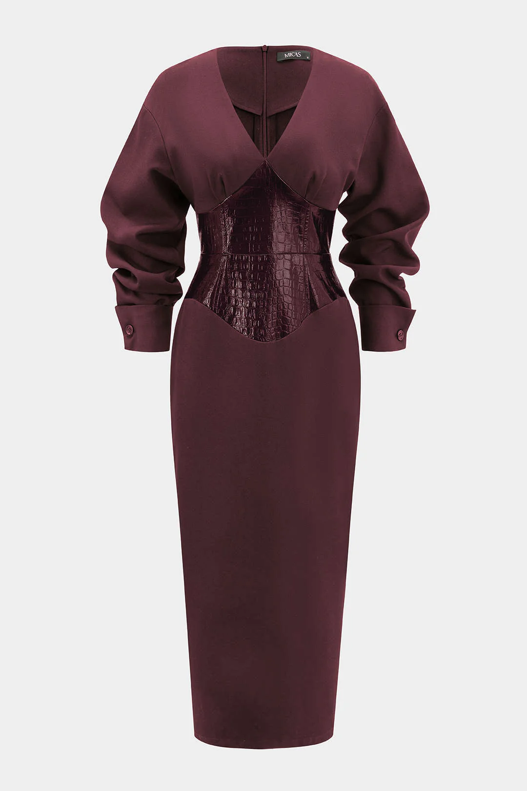 Crocodile Print Faux Leather Patchwork Long Sleeve Maxi Dress - Image 5
