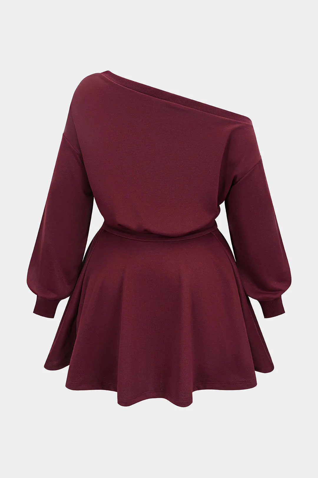 Plus Size One Shoulder Long Sleeve Mini Dress - Image 2