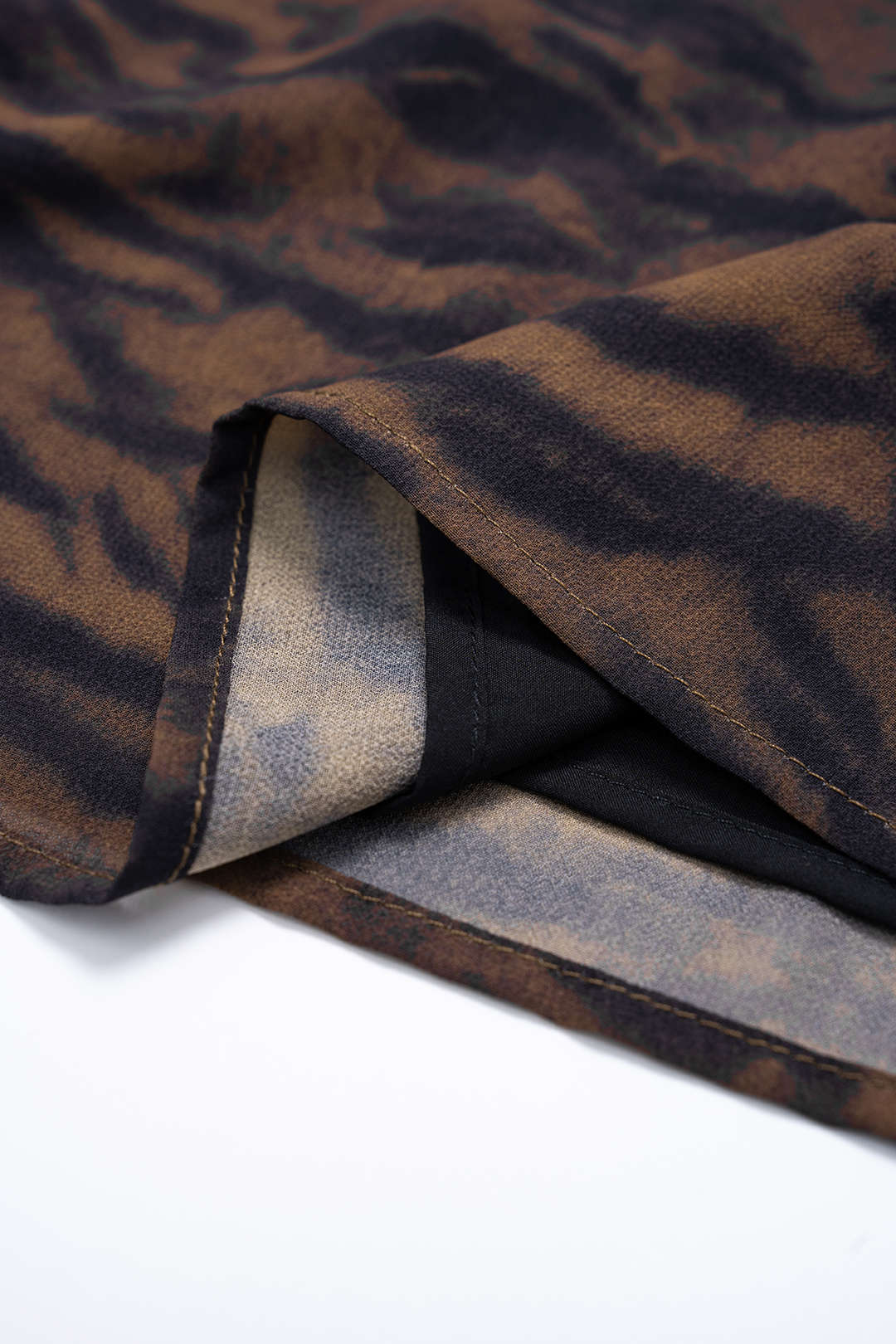 Tiger Print Chiffon V-Neck Asymmetrical Knotted Ruched Sleeveless Mini Dress - Image 3
