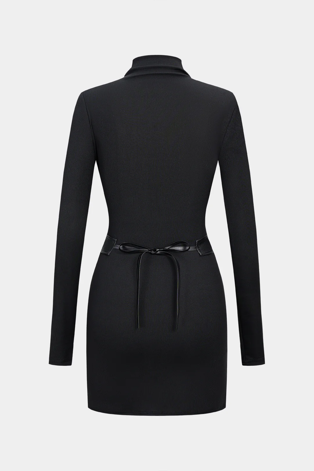 Mock Neck Crossed Waist-Cinching Long-Sleeve Mini Dress - Image 2