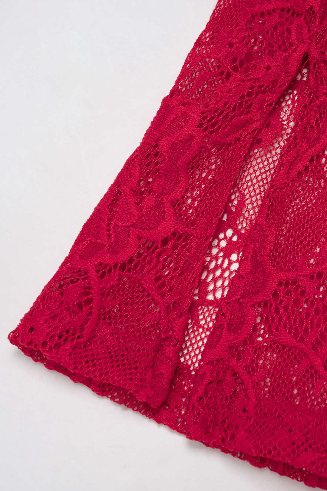 Off Shoulder Lace Patchwork Ruched Long Sleeve Mini Dress - Image 4