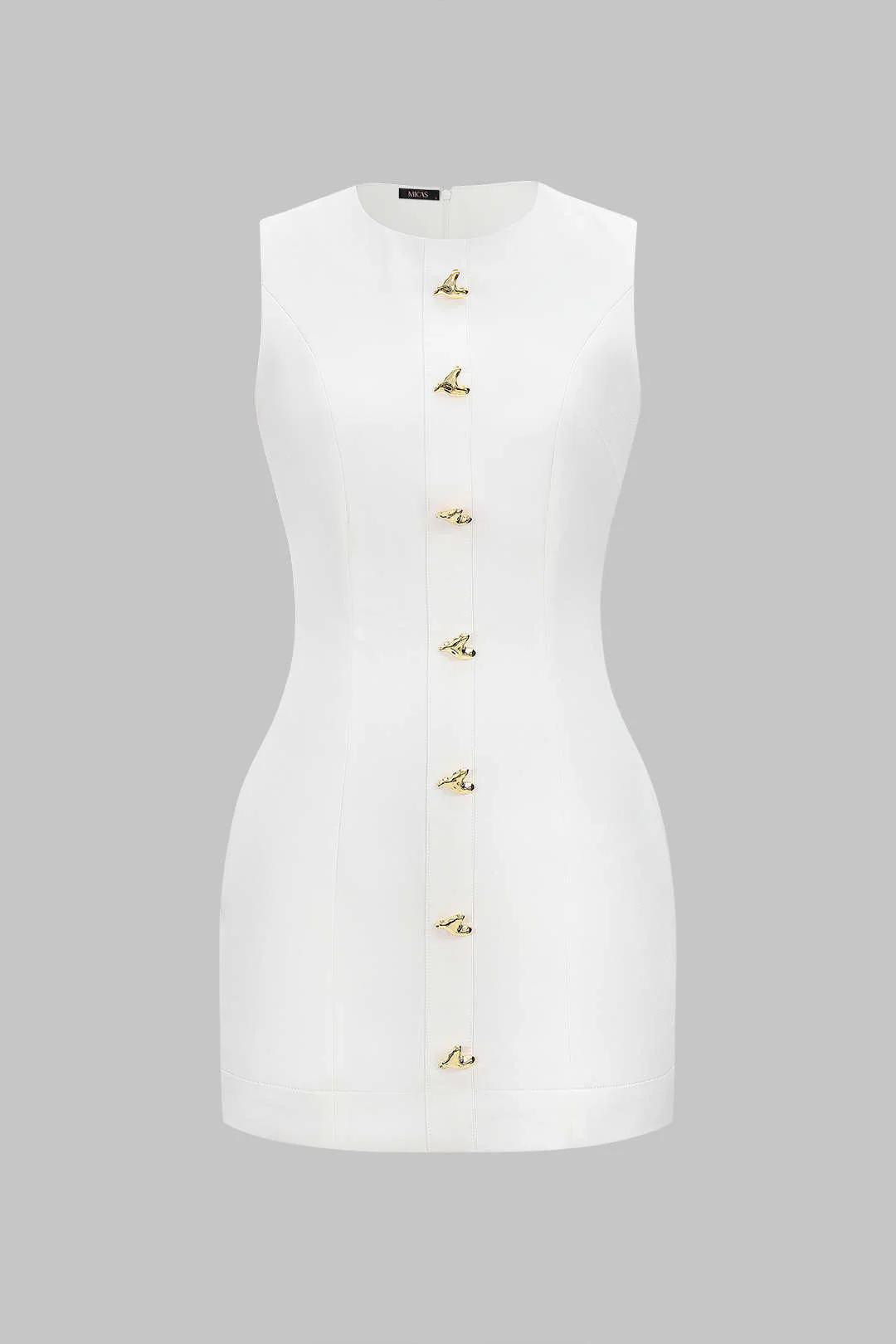 Round Neck Metallic Heart Button Sleeveless Mini Dress - Image 2