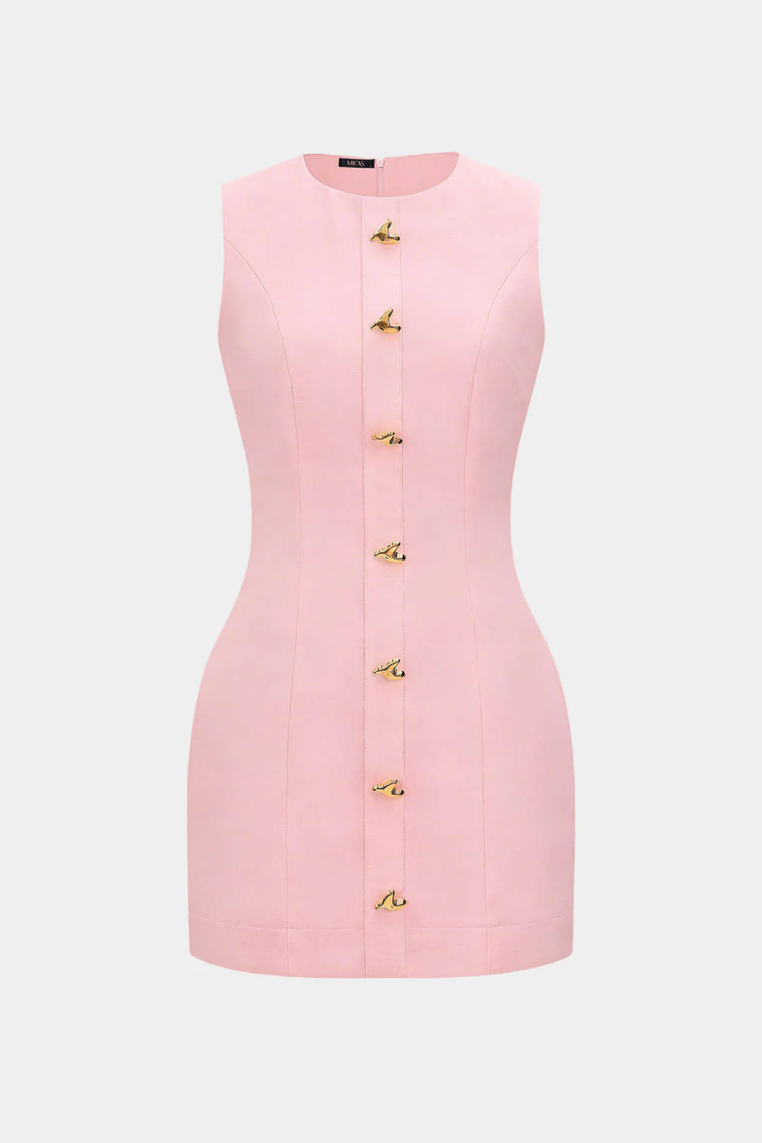 Round Neck Metallic Heart Button Sleeveless Mini Dress - Image 6
