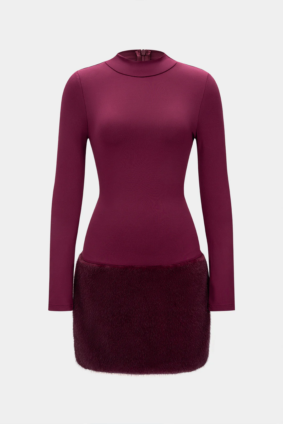Plush Patchwork Round Neck Long Sleeve Mini Dress