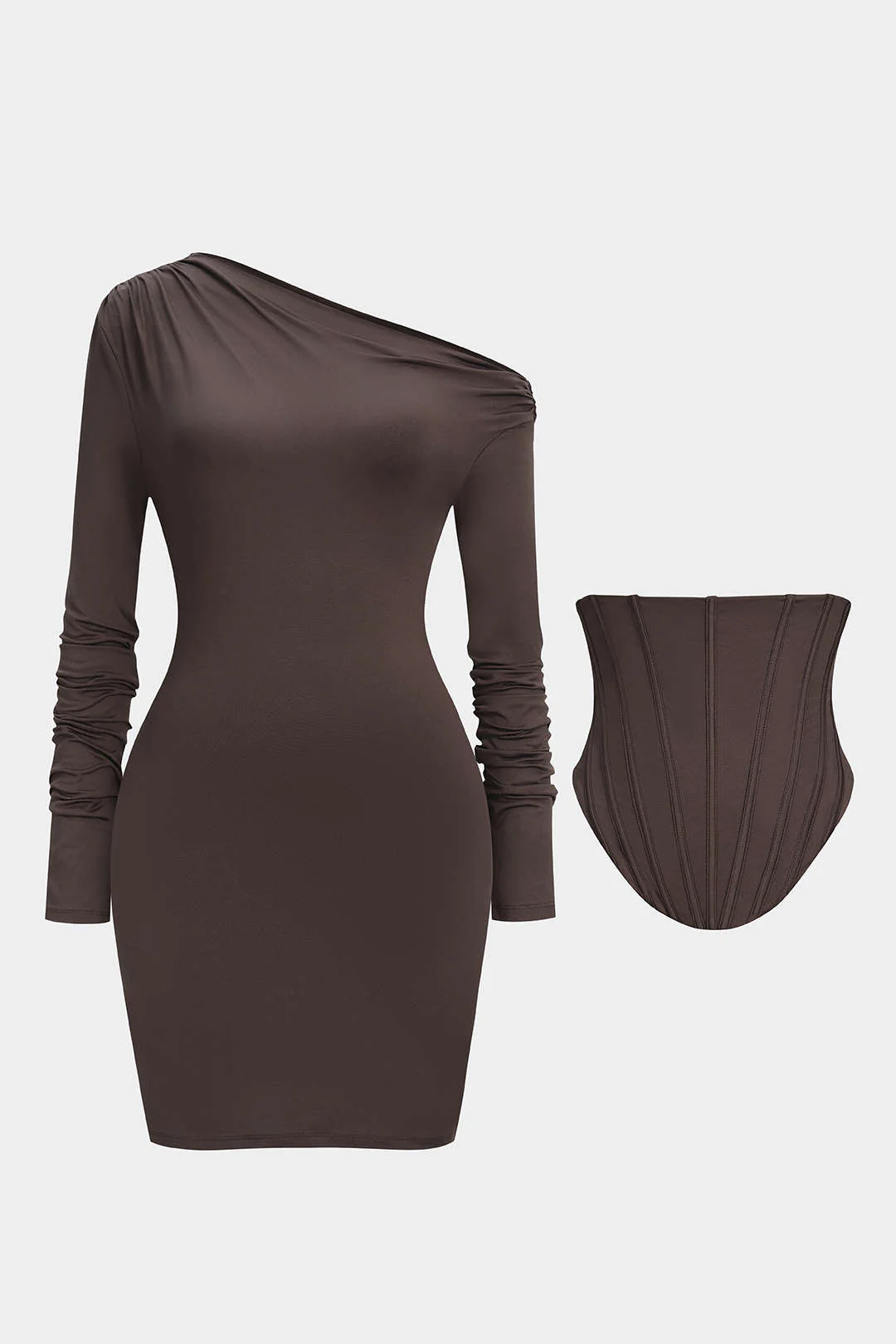 Off Shoulder Corset Long-Sleeve Mini Dress - Image 3