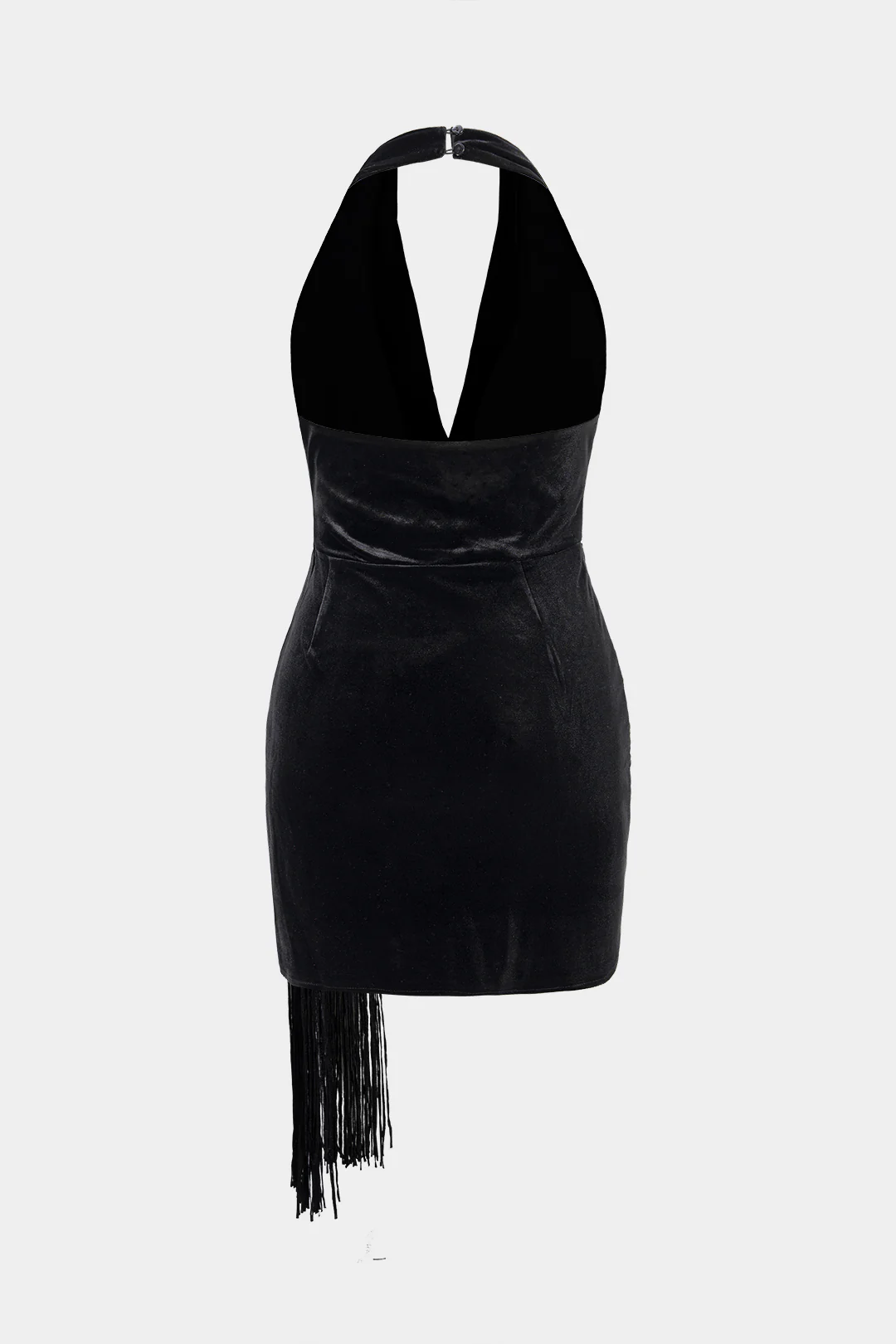 Velvet Halter Neck Fringe Backless Sleeveless Mini Dress - Image 2