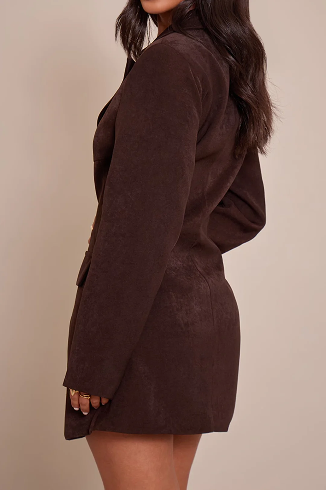 Notched Lapel V-Neck Zipper Long Sleeve Mini Dress - Image 7