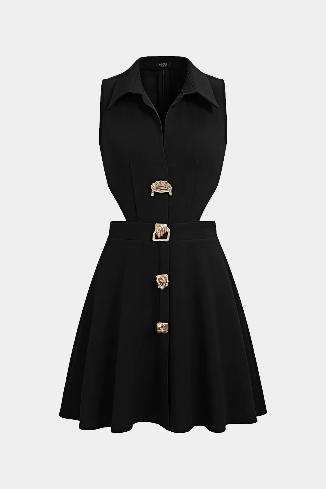 Lapel Metallic Irregular Button Cut Out Sleeveless Mini Dress - Image 5
