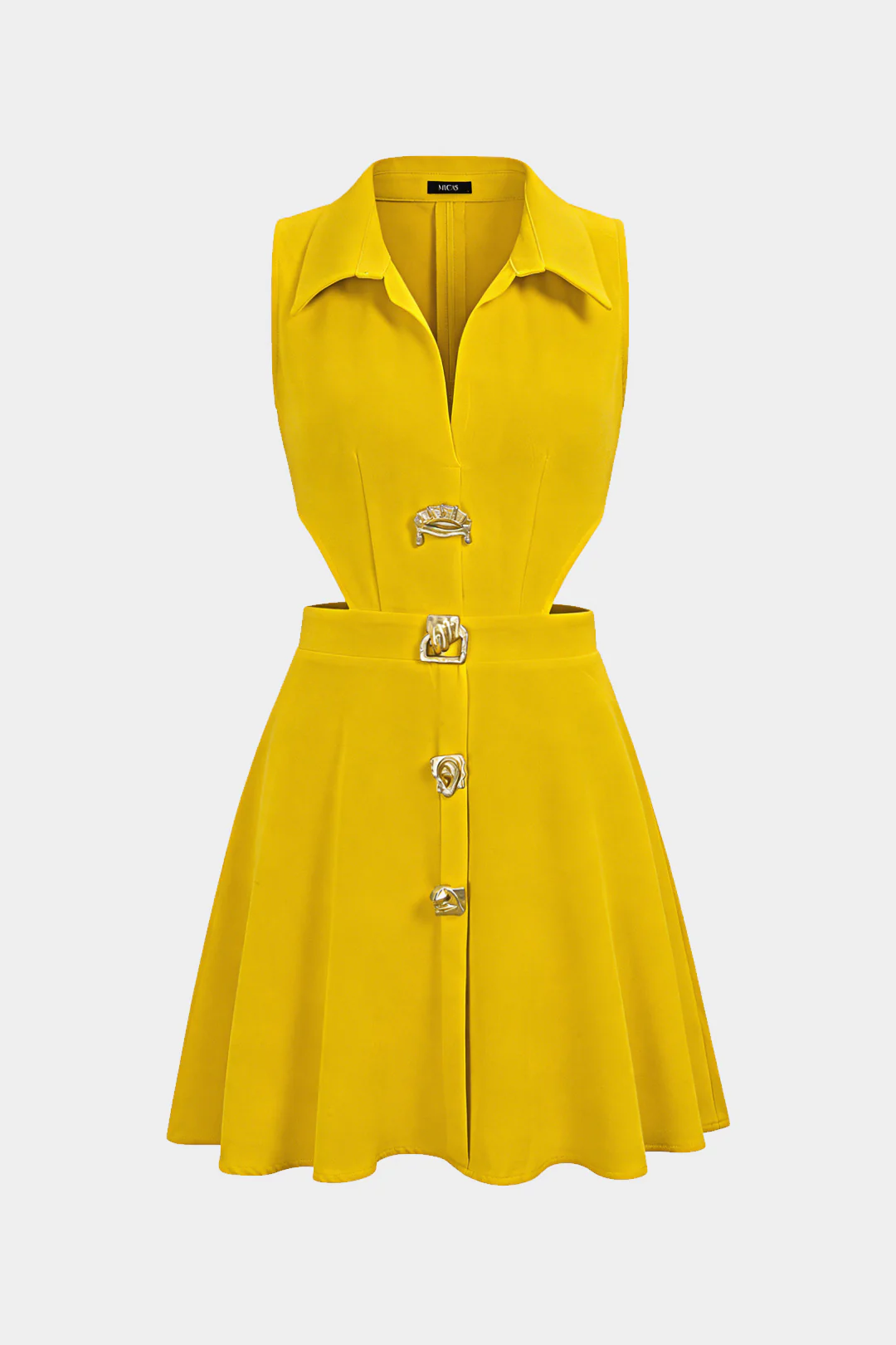 Lapel Metallic Irregular Button Cut Out Sleeveless Mini Dress - Image 6