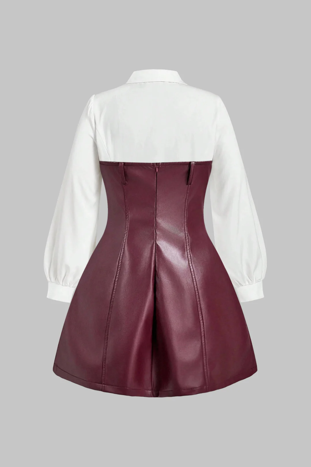 Plus Size Faux Leather Patchwork V-Neck Long Sleeve Mini Dress - Image 2