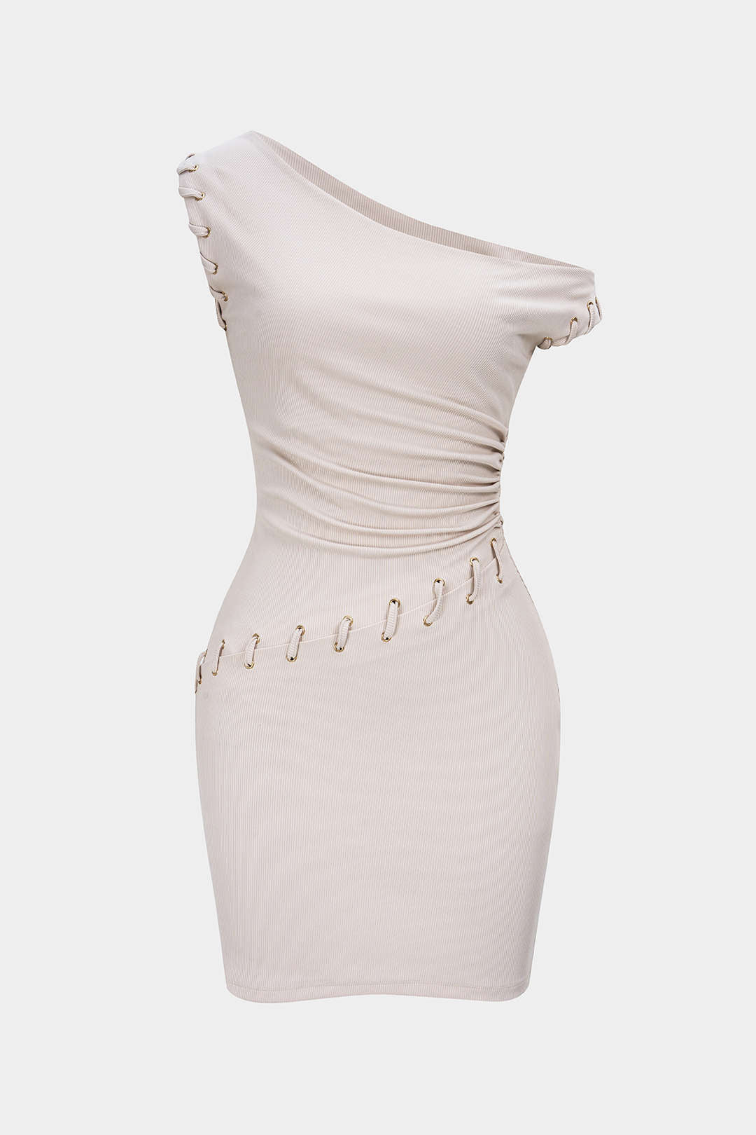 One Shoulder Asymmetrical Ruched Sleeveless Mini Dress - Image 2