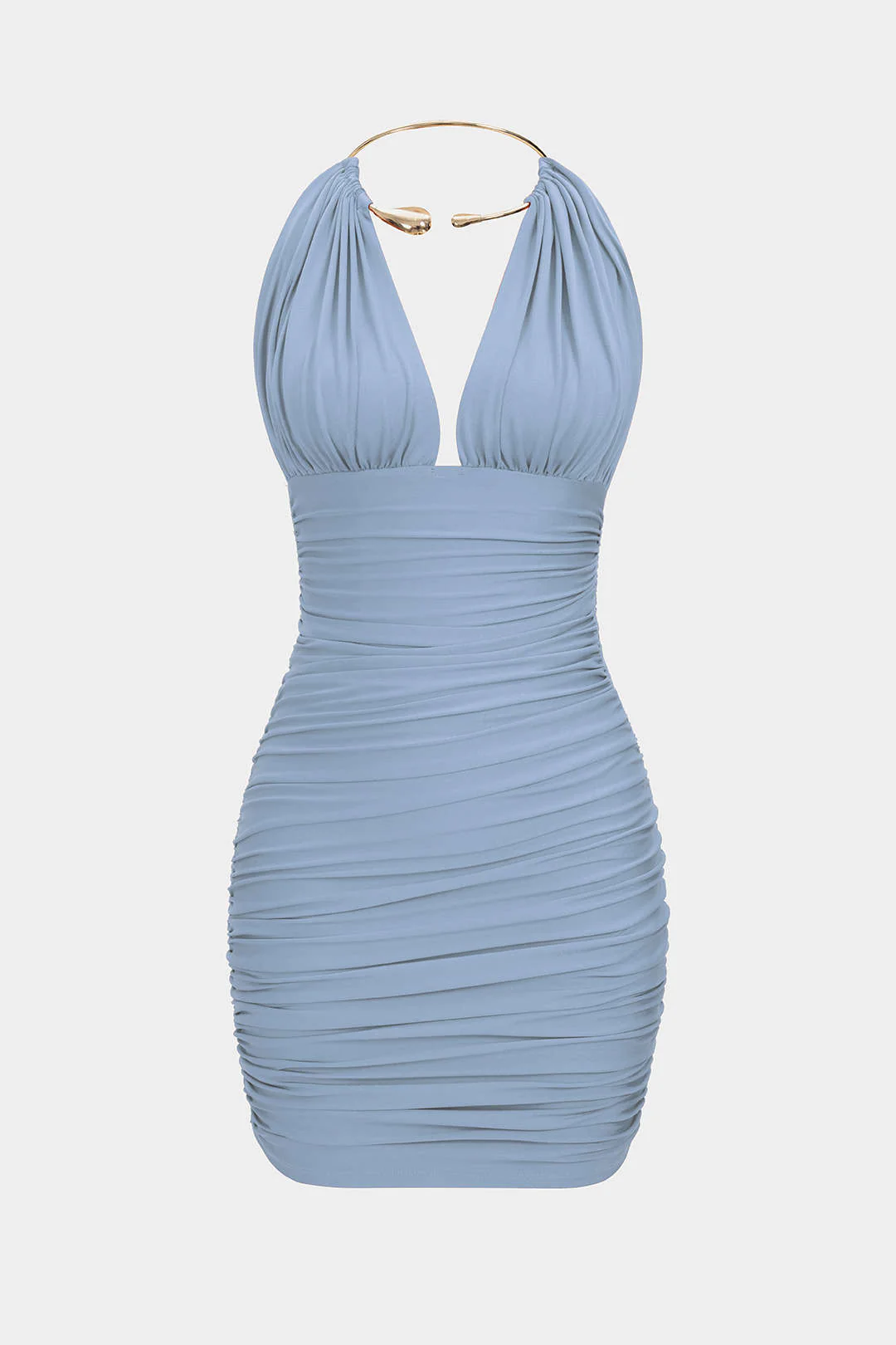 Metallic Halter Backless Ruched Sleeveless Mini Dress - Image 8