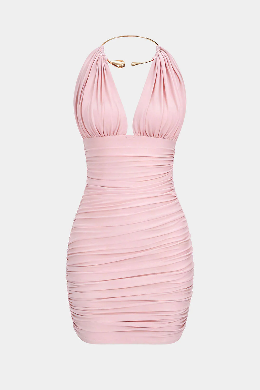Metallic Halter Backless Ruched Sleeveless Mini Dress - Image 9