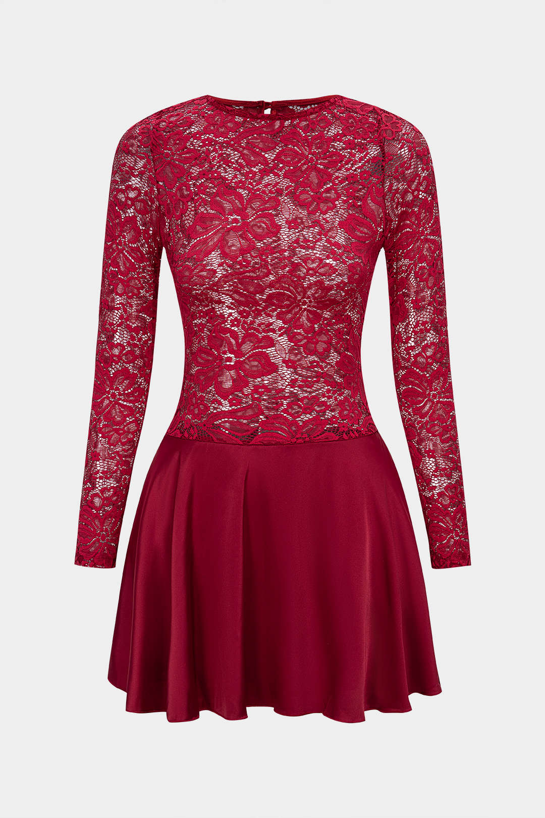 Lace Patchwork Satin Cut Out Long Sleeve Mini Dress