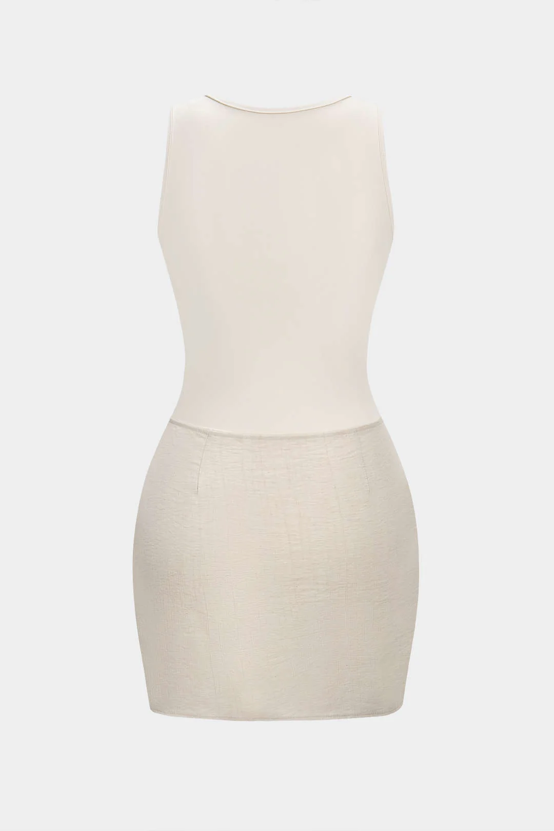 Patchwork Round Neck Tie Front Ruched Sleeveless Mini Dress - Image 2