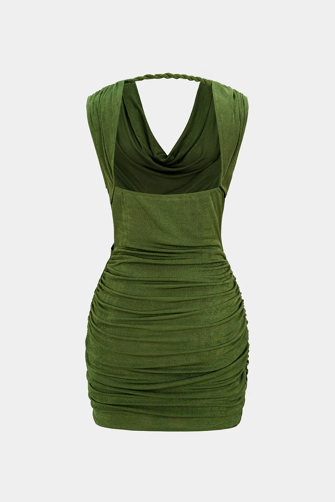 Draped Cowl Neck Twist Knot Asymmetrical Sleeveless Mini Dress - Image 2