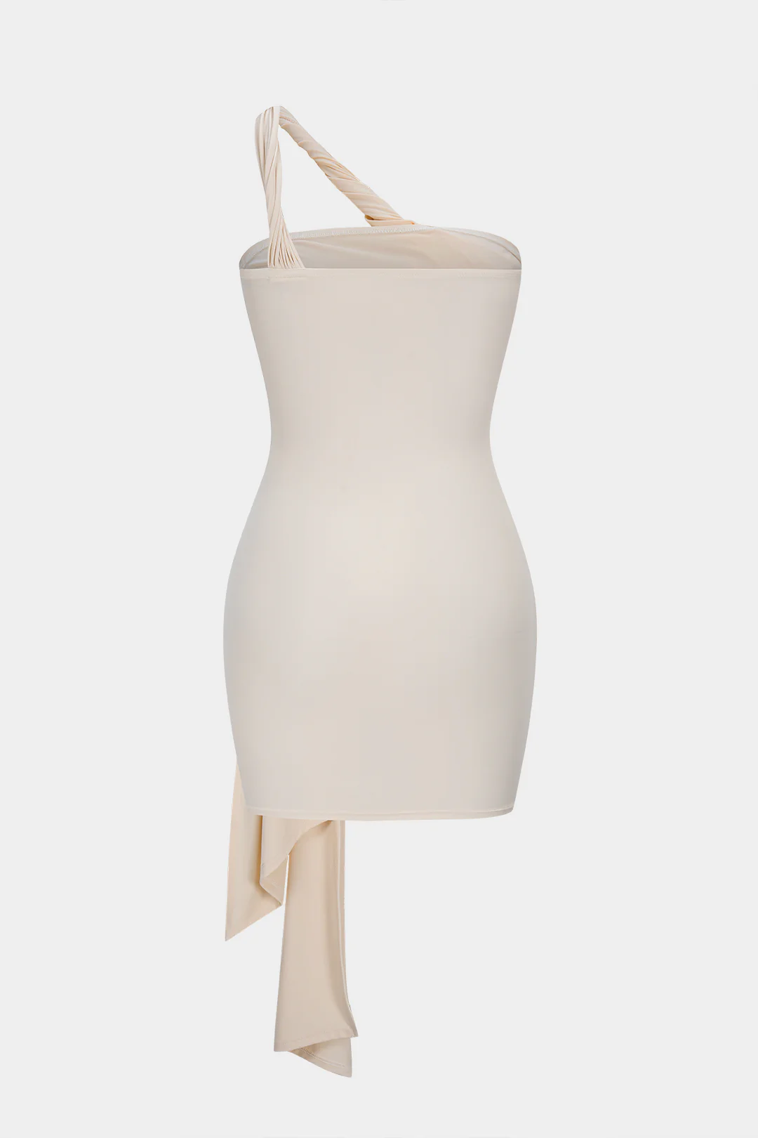 One Shoulder Twist Knot Asymmetrical Tie-Up Ruched Sleeveless Mini Dress - Image 2