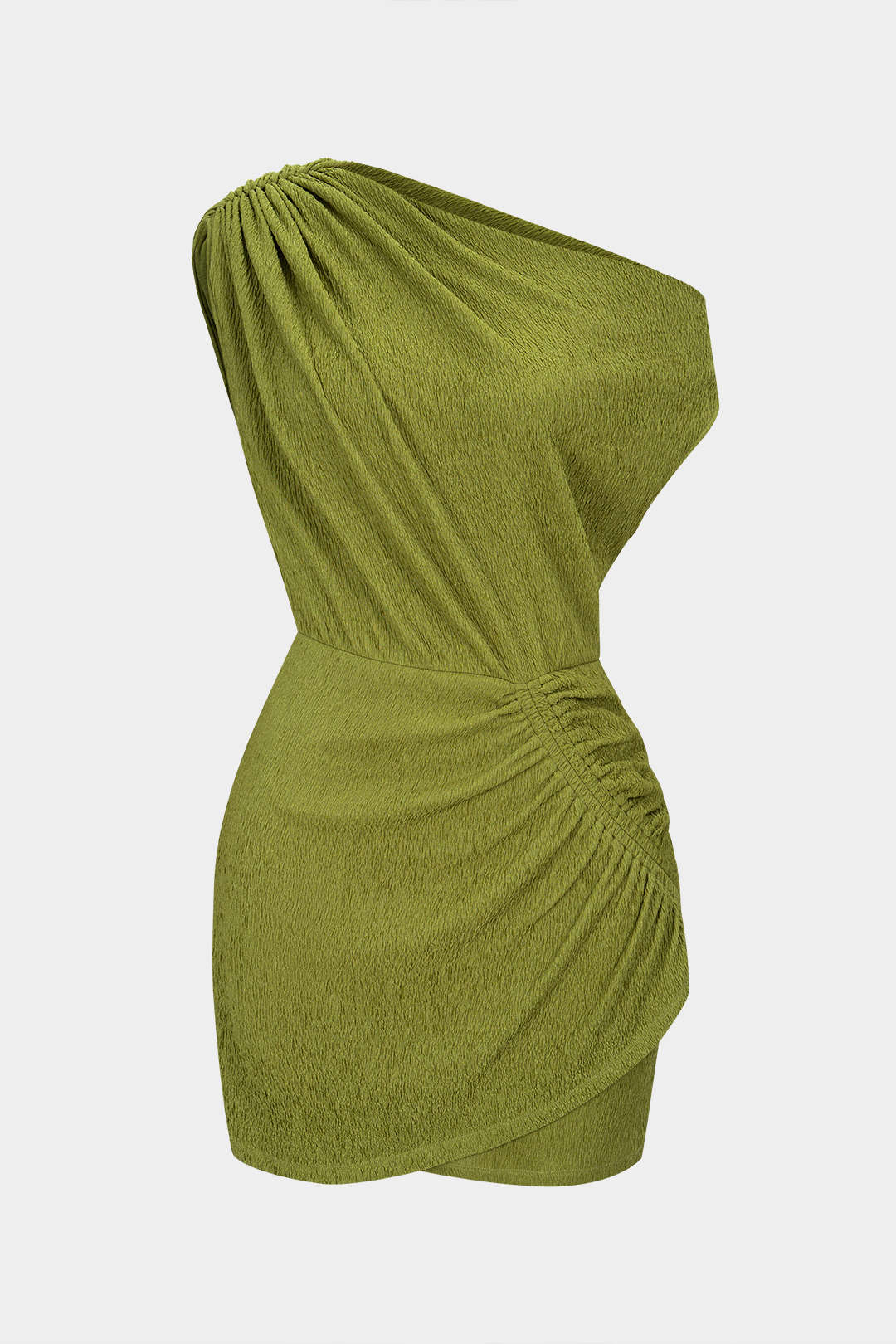 One Shoulder Asymmetrical Ruched Sleeveless Mini Dress