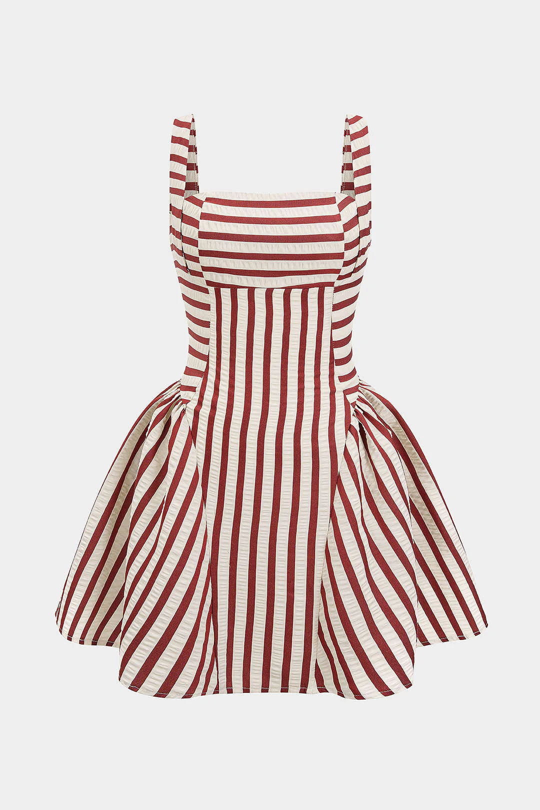 Stripes Print Square Neck Ruched Sleeveless Mini Dress - Image 6