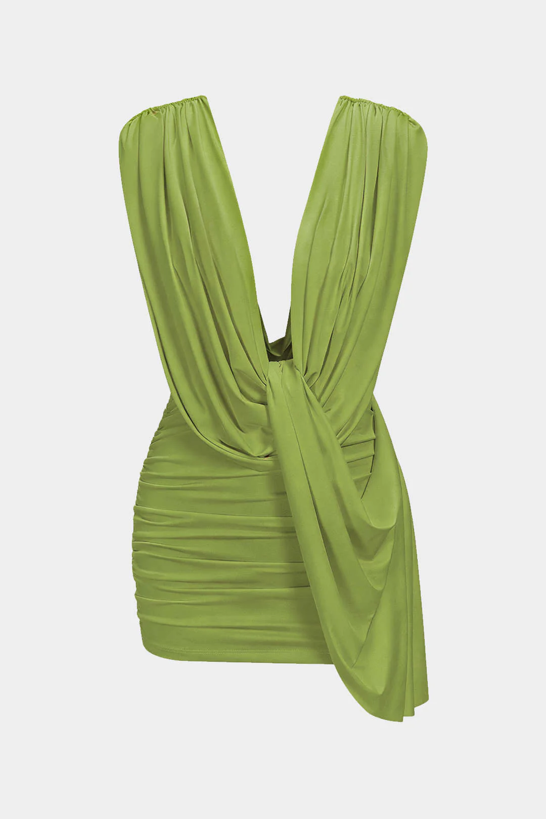 Ruched Draped Cowl Neck Asymmetrical Sleeveless Mini Dress - Image 5