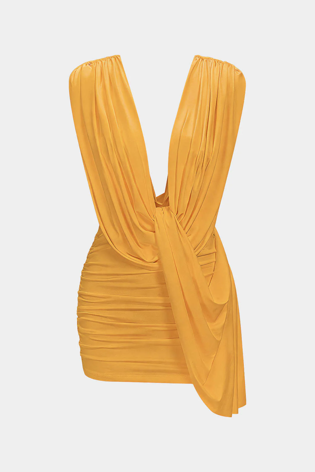 Ruched Draped Cowl Neck Asymmetrical Sleeveless Mini Dress - Image 8