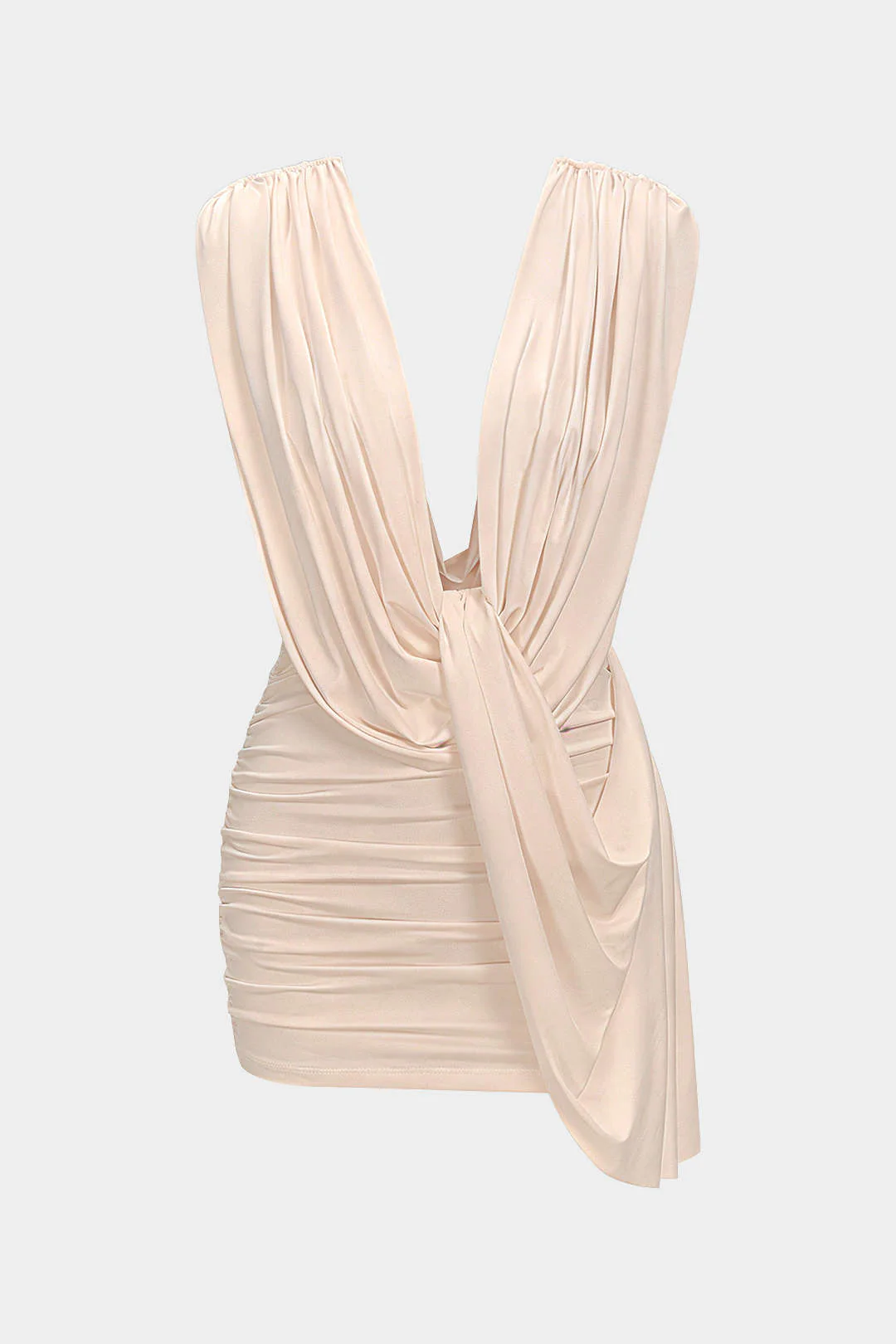 Ruched Draped Cowl Neck Asymmetrical Sleeveless Mini Dress - Image 9