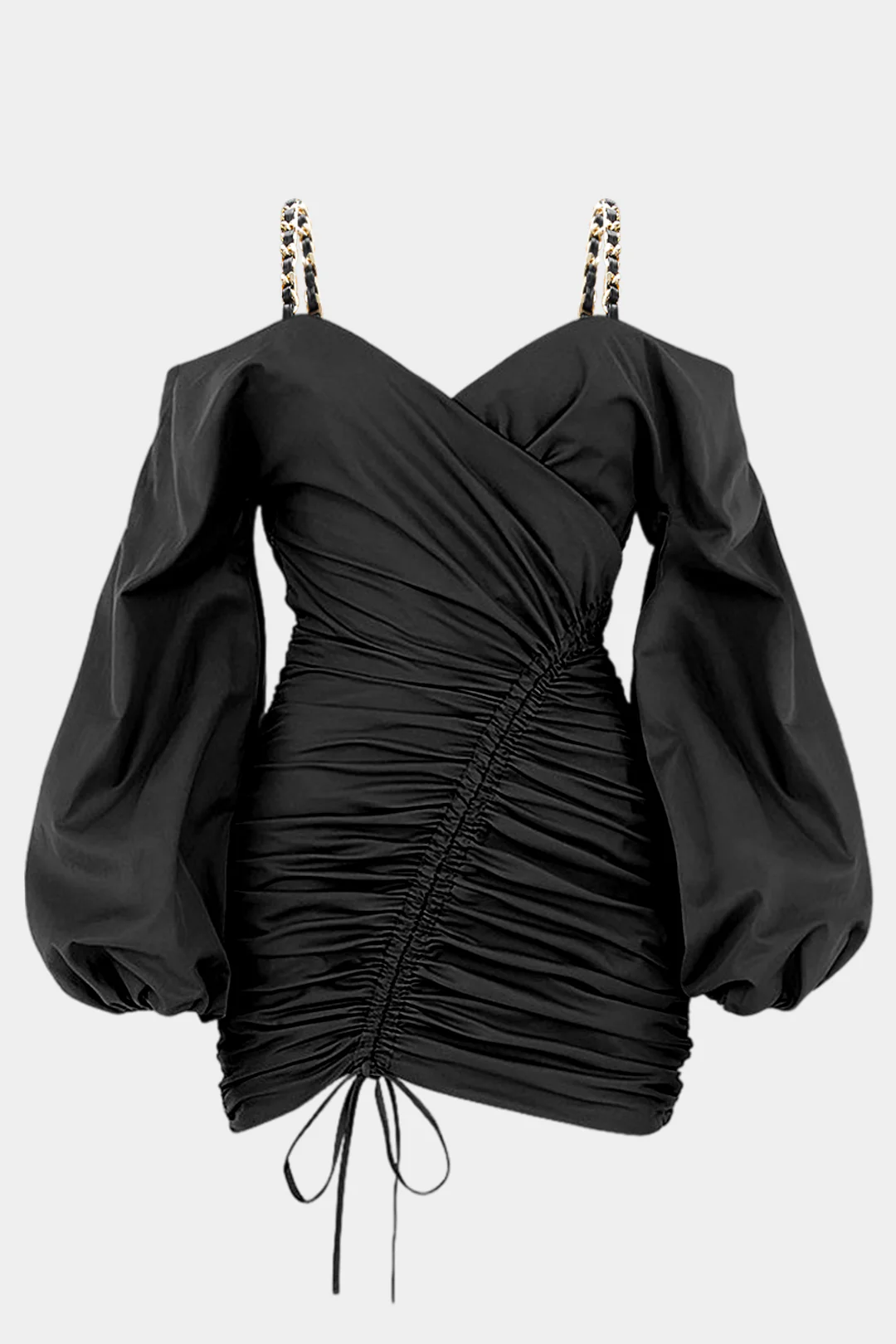 Plus Size Chain Ruched Drawstring Long Sleeve Mini Dress