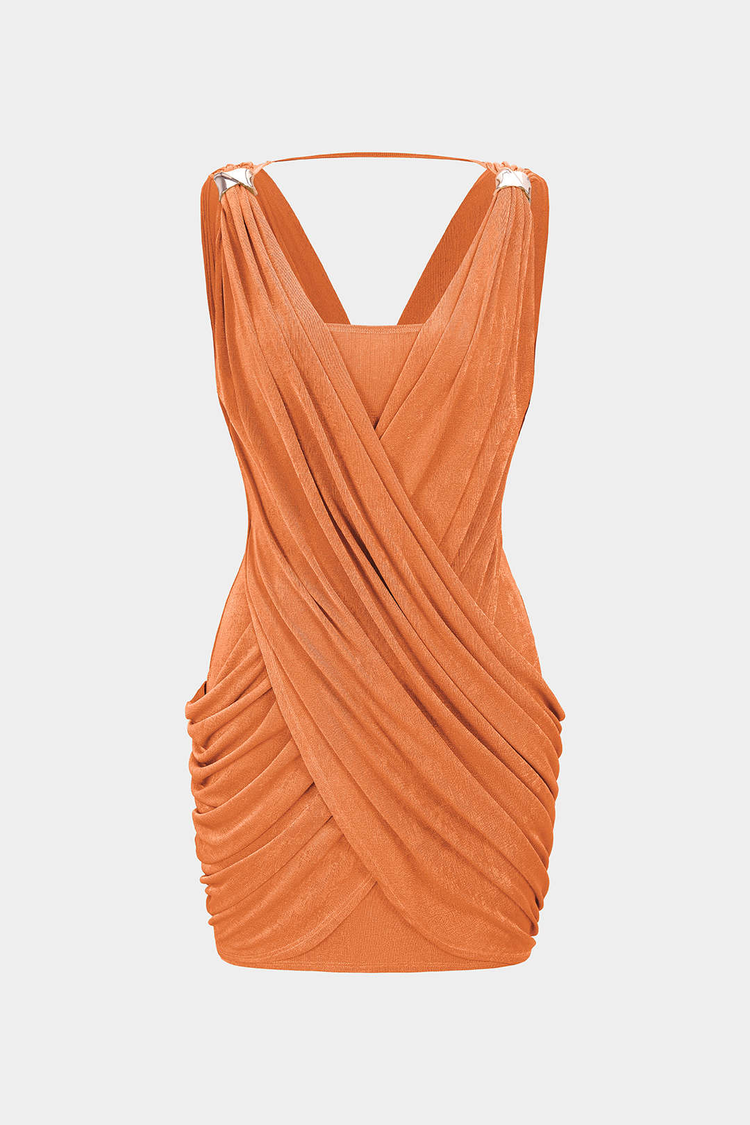 Crossed V-Neck Ruched Metallic Decor Sleeveless Mini Dress - Image 8