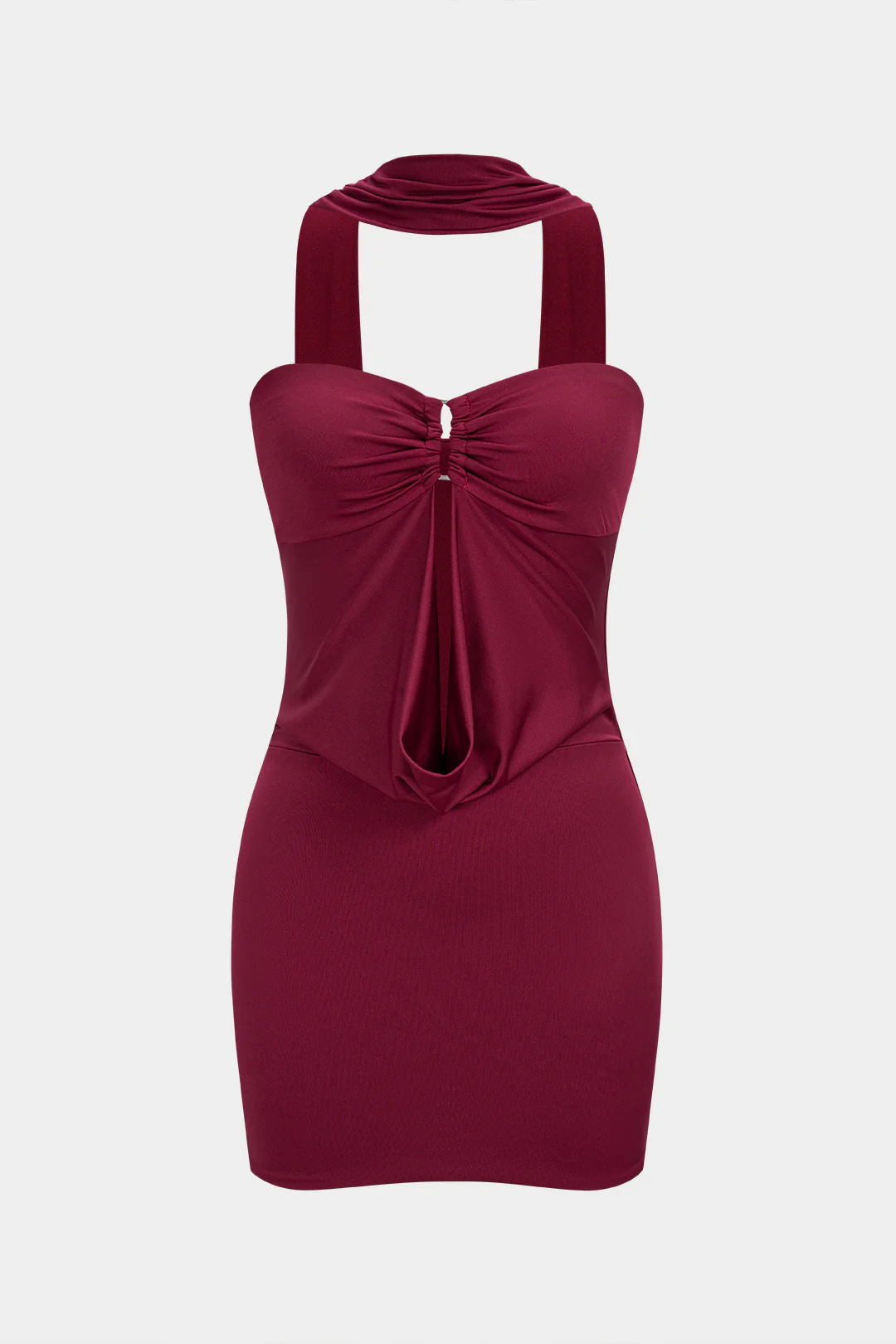 Metallic Halter Neck Ruched Cut Out Sleeveless Mini Dress