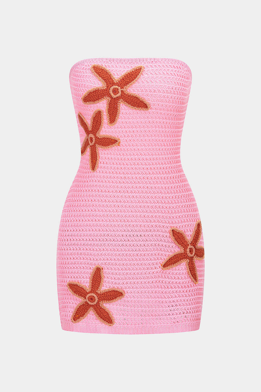 Knit Contrast Floral Strapless Sleeveless Dress