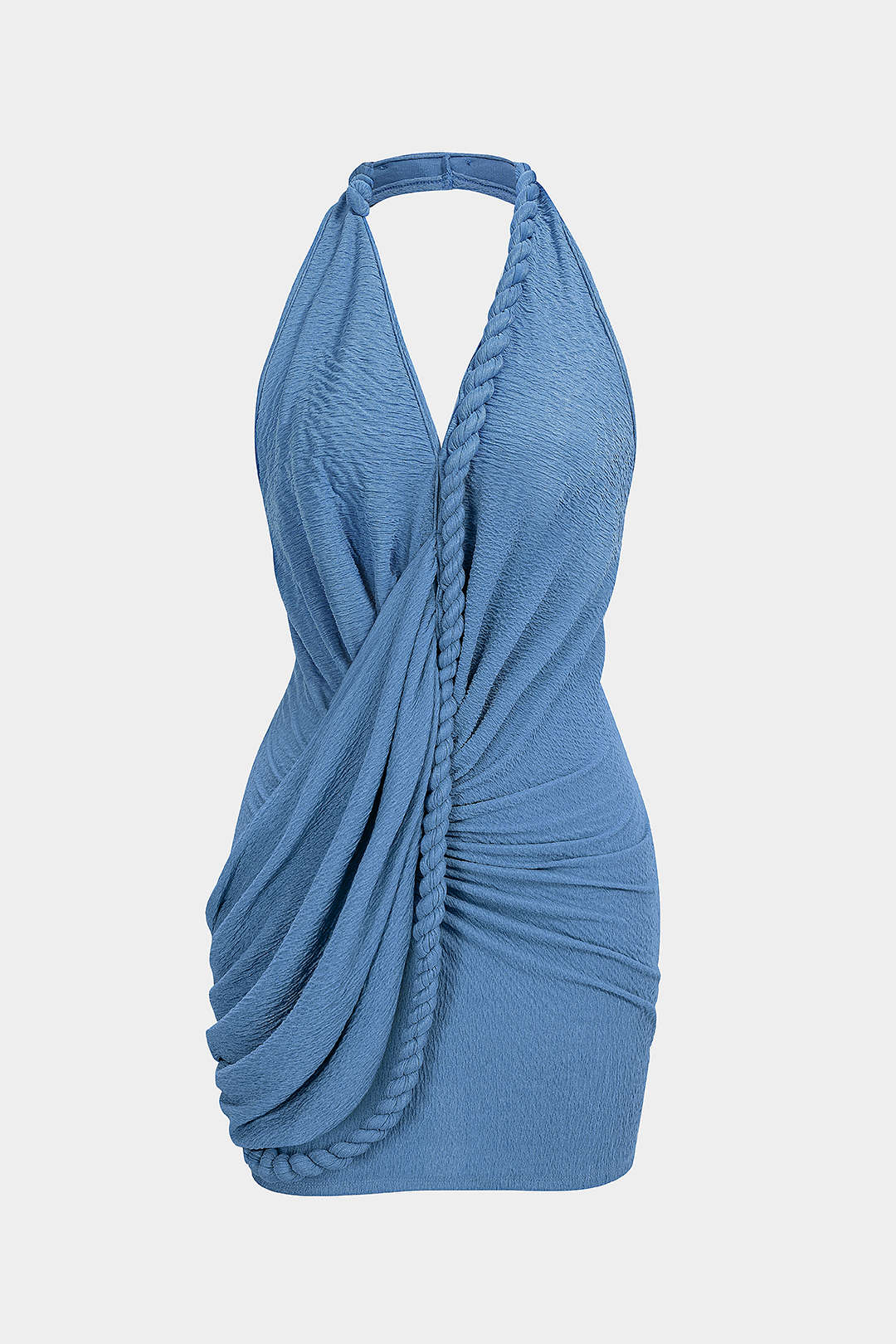 V-Neck Asymmetrical Twist Knot Ruched Backless Sleeveless Mini Dress - Image 6