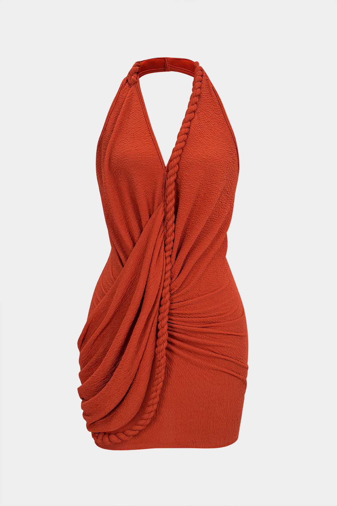 V-Neck Asymmetrical Twist Knot Ruched Backless Sleeveless Mini Dress - Image 7