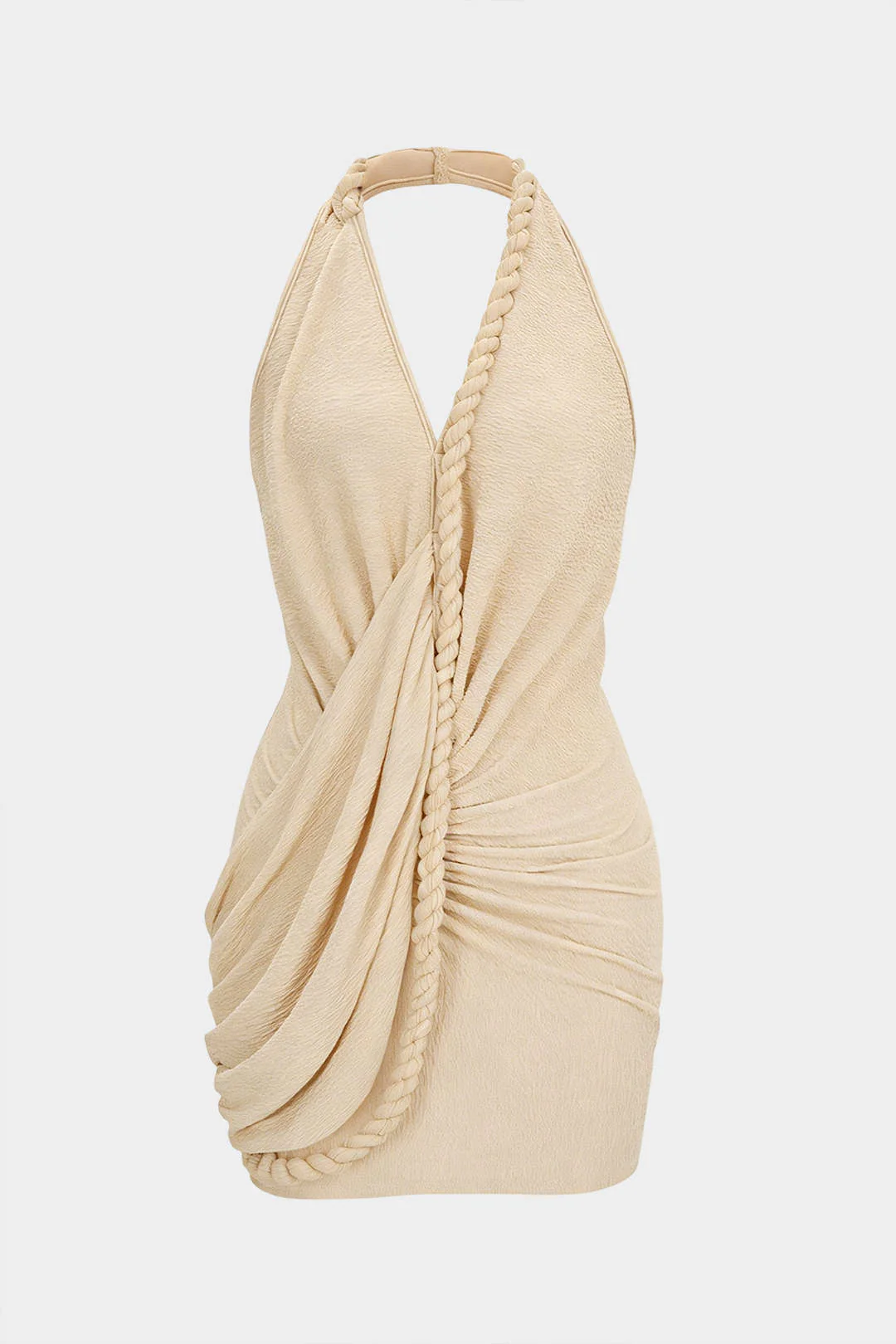 V-Neck Asymmetrical Twist Knot Ruched Backless Sleeveless Mini Dress - Image 8