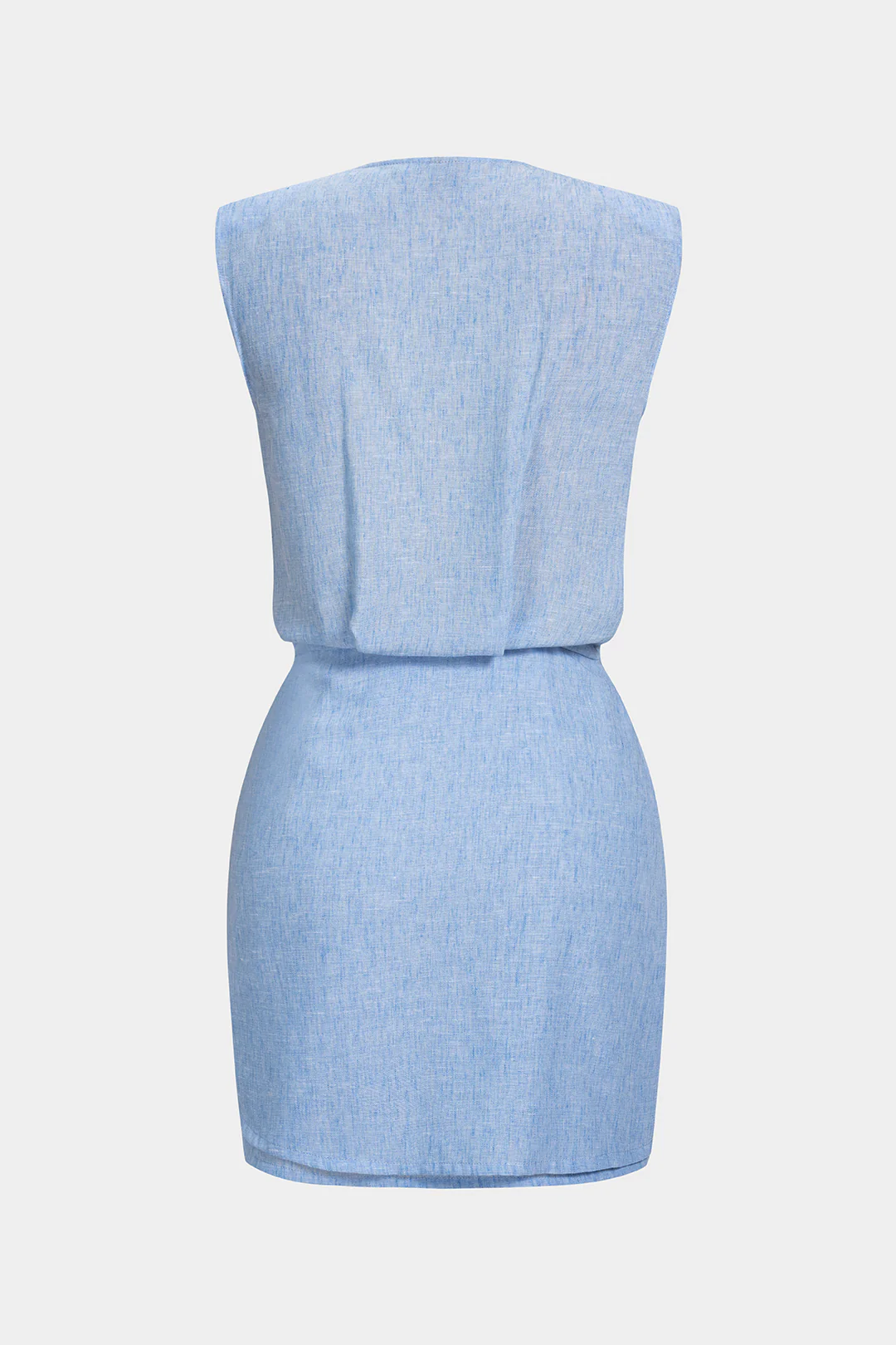 V-Neck Ruched Asymmetrical Sleeveless Mini Dress - Image 2