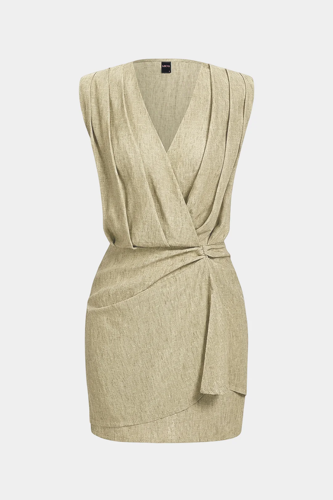 V-Neck Ruched Asymmetrical Sleeveless Mini Dress - Image 5
