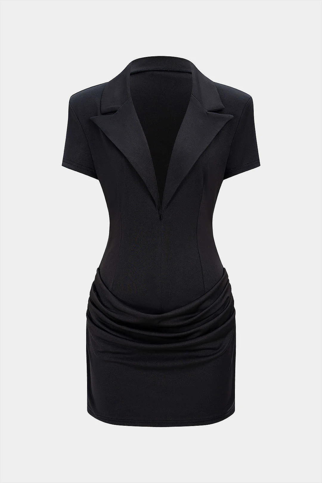 Deep V-Neck Pleated Short Sleeve Mini Dress