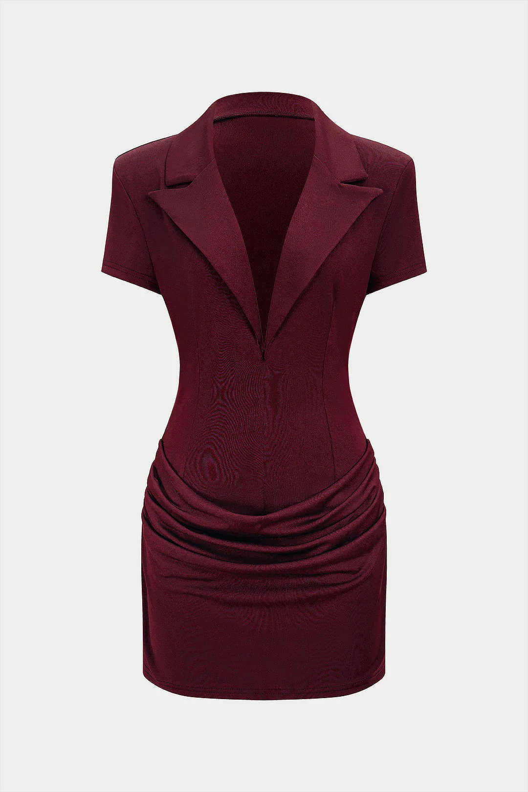 Deep V-Neck Pleated Short Sleeve Mini Dress - Image 5