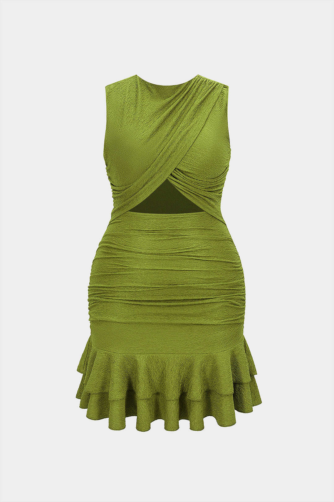 Plus Size Round Neck Cut Out Ruched Sleeveless Mini Dress - Image 5