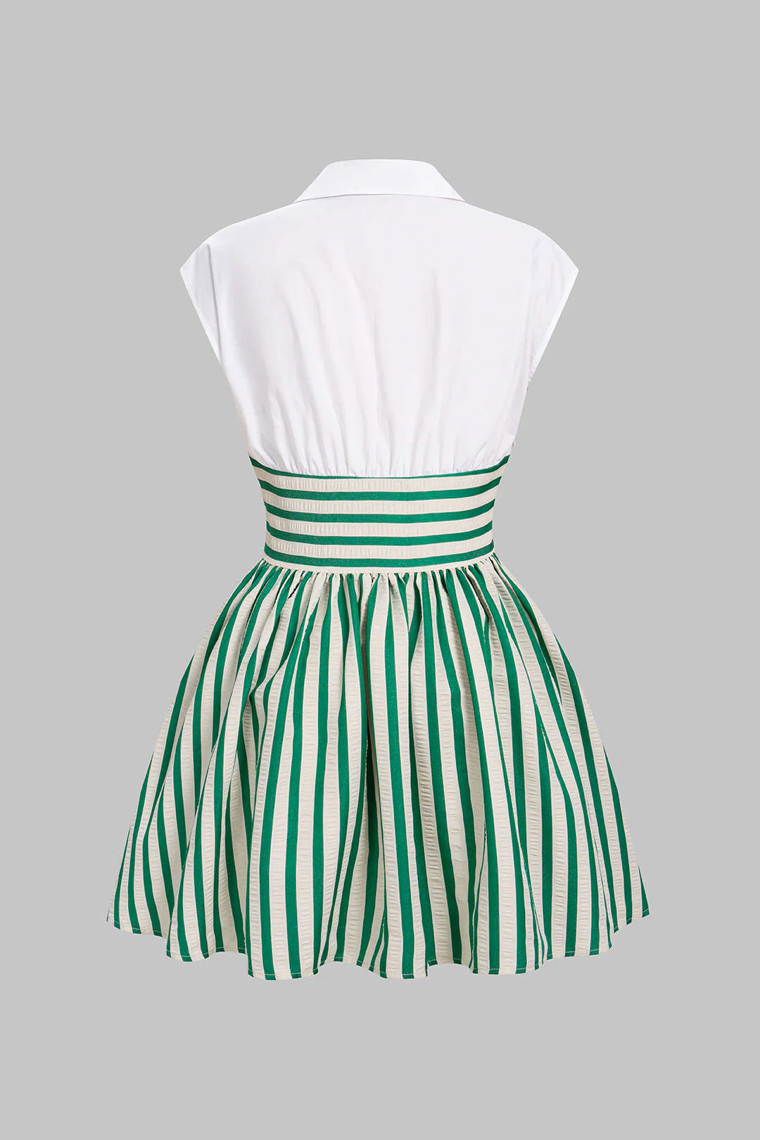 Striped Lapel Ruched Sleeveless Mini Dress - Image 2