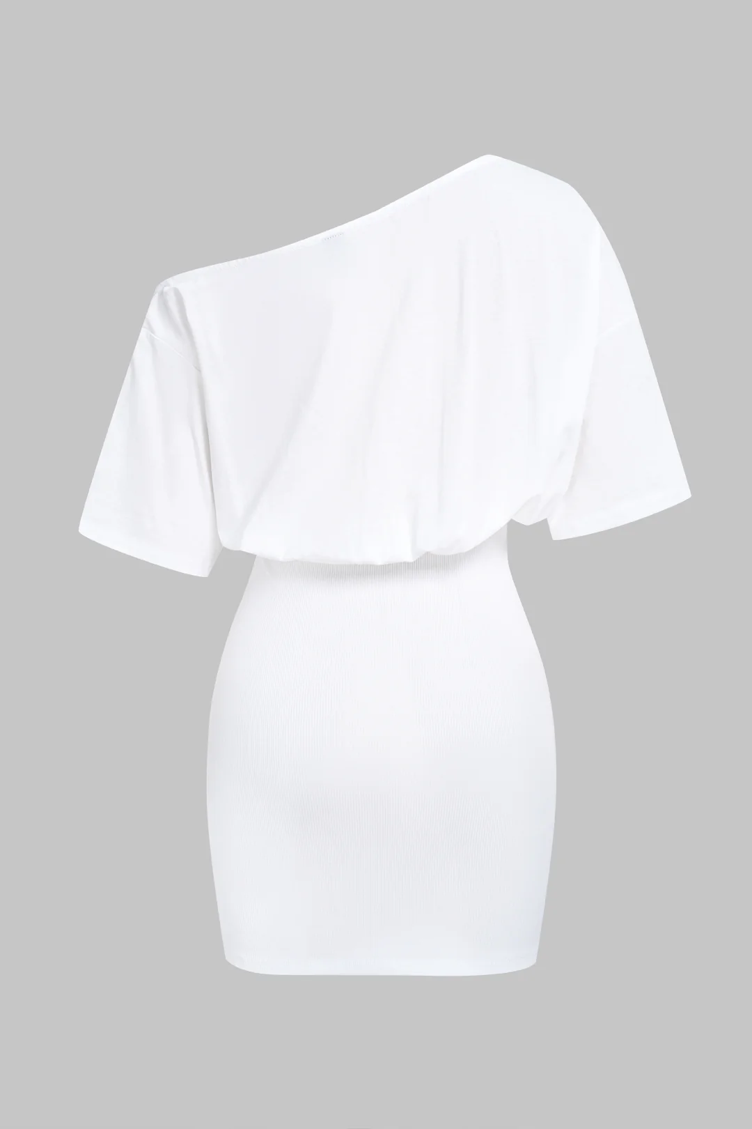 Patchwork One Shoulder Asymmetrical Short Sleeve Mini Dress - Image 2