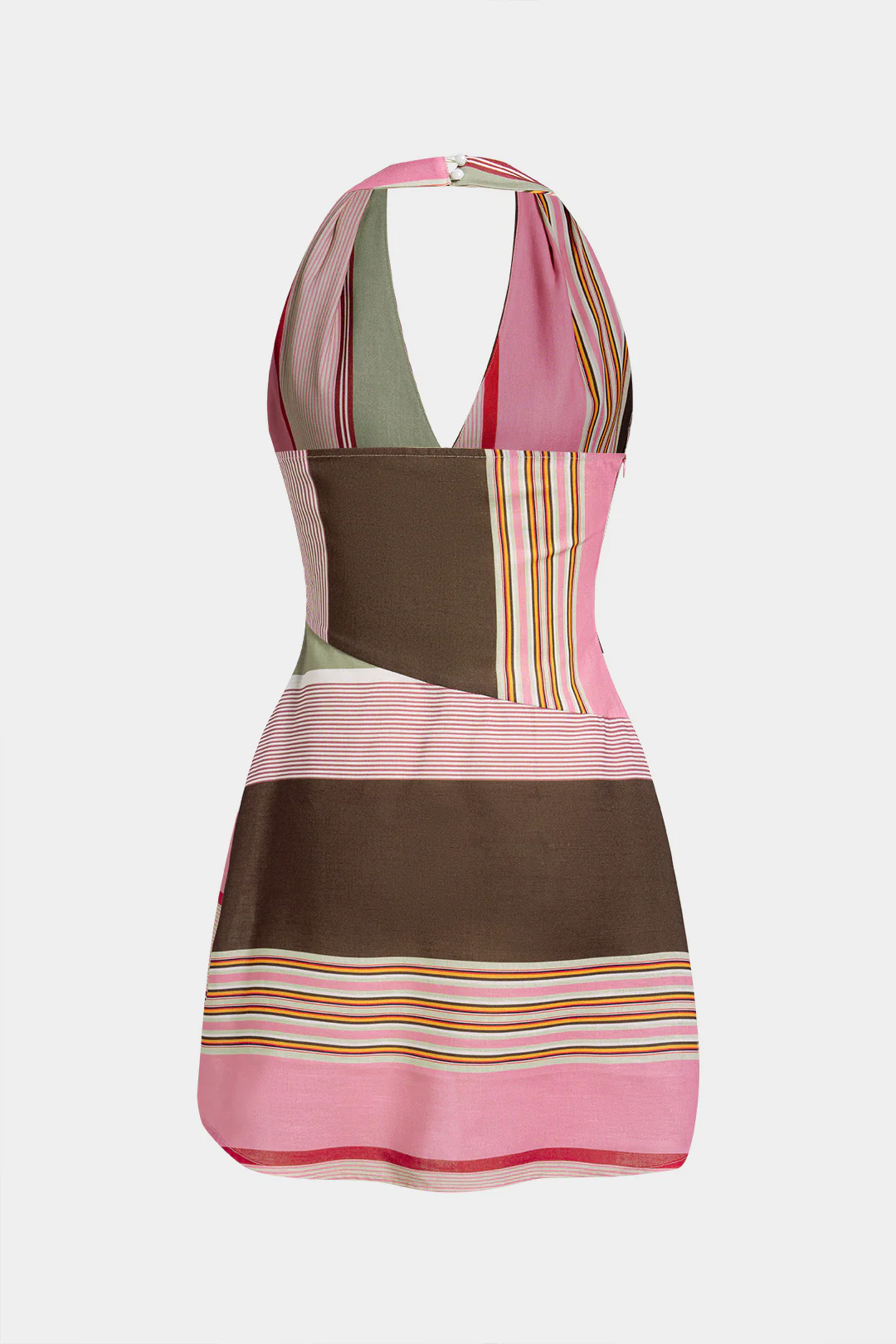Contrast Stripes Print Halter Neck Sleevelss MIni Dress - Image 2