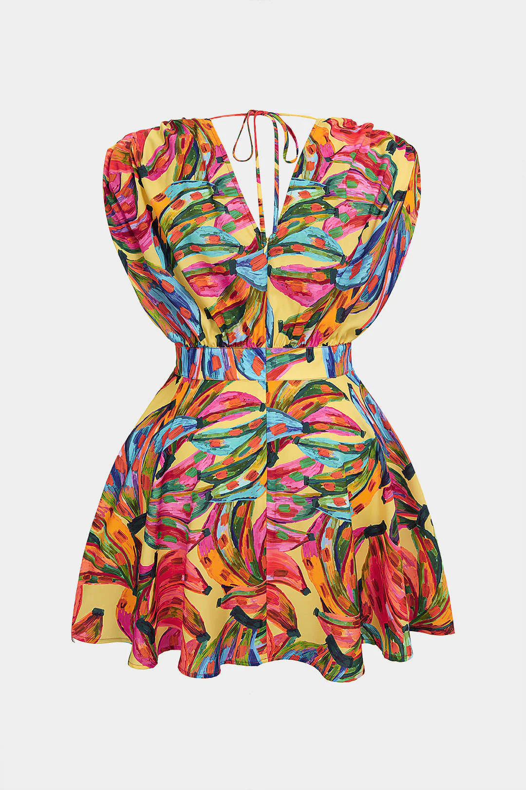 Plus Size Abstract Print V-Neck Tie-Up Sleeveless Mini Dress - Image 2