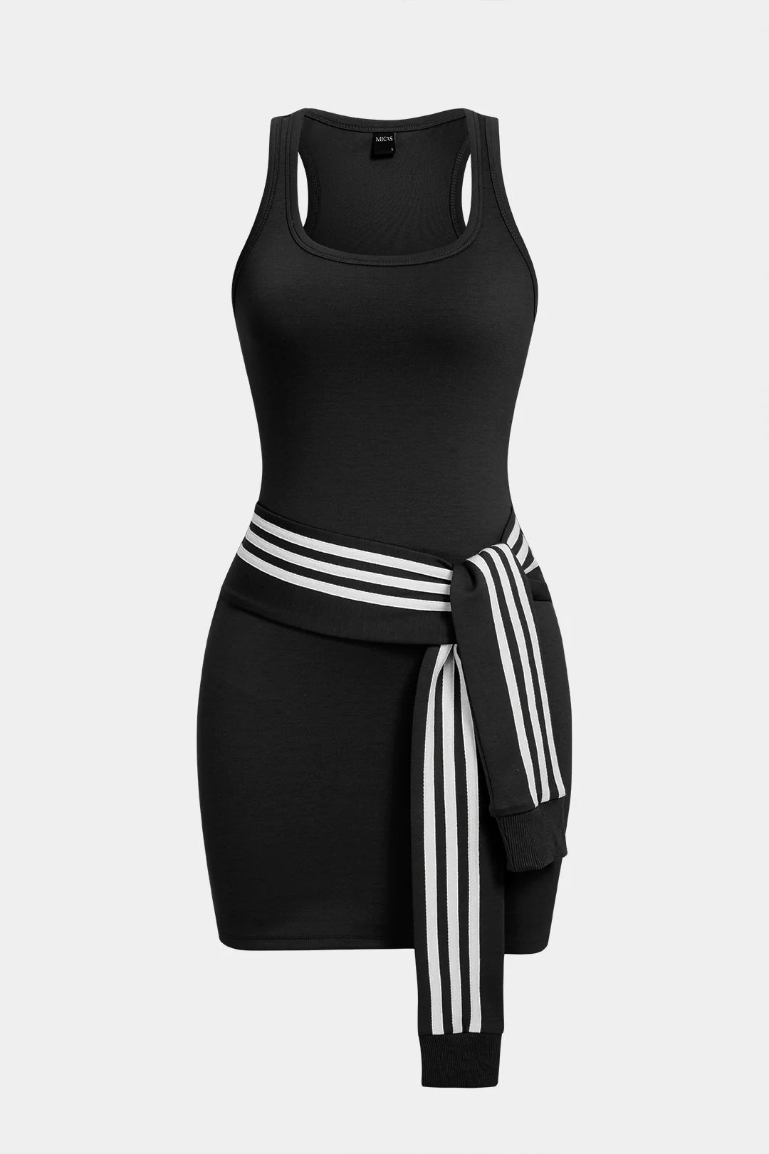 Striped U-Neck Knotted Sleeveless Mini Dress - Image 5